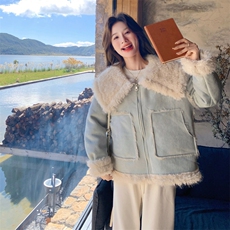 新款！羊羔毛保暖翻领皮毛一体外套2C133-8997-P215-K318，女装派克服，2C133