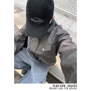 美式双层设计Pu夹克外套男翻领春秋上衣潮图片