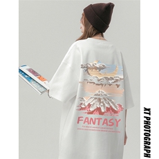 中性风夏季时尚复古百搭雪山印花纯棉宽松短袖T恤T6091P25控38，男装T恤，电商A268