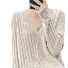 23秋冬新款羊毛衫女V领坑条显瘦外搭毛衣韩版百搭开衫，女装羊毛衫，秋虹羊绒