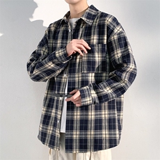 2026春季日系休闲格子翻领长袖衬衫男女中性衬衣C5450特P30控58，男装衬衫，电商A001