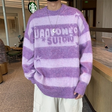 撞色毛衣男秋冬季设计感慵懒风针织外套保暖套头圆领线衣，男装针织衫/毛衣，星座716-2