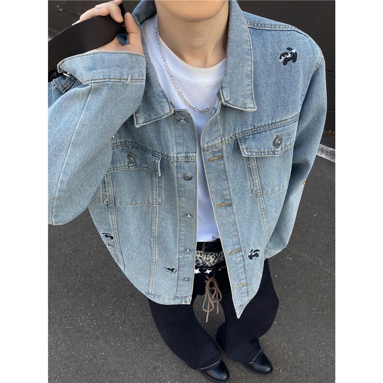 得物品质秋款男女牛仔夹克衫小狗刺绣宽松外套JAk90P70,男装夹克,星座1013-1