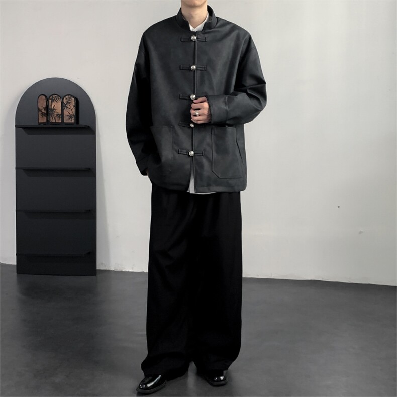 2025秋装新款风皮衣夹克外套新中式大码唐装复古2515-P128,男装皮衣,电商A057
