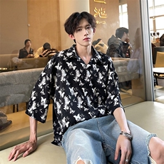 潮男单品蝴蝶印花三色衬衫A071-T19-P38，男装衬衫，电商A071