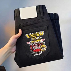 刺绣纯黑色牛仔裤男款修身小脚长裤潮牌百搭时尚休闲裤ZNH138P49，男装牛仔裤，星座1112-1