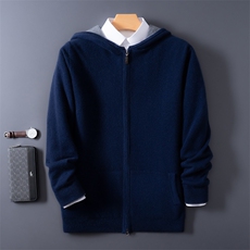 2025秋冬百搭叔叔建议带帽开衫针织羊绒衫，男装羊绒套衫，艾驰羊绒