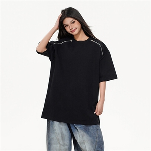 高品质二开240克宽松纯棉美式高街潮牌拉链装饰中性风短袖T恤图片