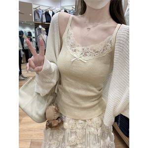 早秋韩版纯欲蕾丝边爱心提花6羊毛针织吊带内搭背心上衣图片