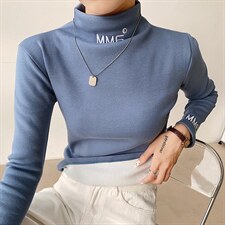 欧货加绒加厚半高领打底衫女2022秋冬t恤刺绣修身上衣潮，女装针织衫/毛衣，潮品会