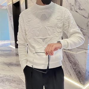 针织衫男秋冬圆领羊毛衫上衣个性百搭线衣男装款提花烫钻 X6003图片