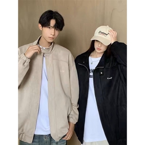 复古麂皮绒立领外套男女潮牌休闲百搭韩版宽松夹克春秋款美式痞帅图片
