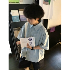 夏季潮牌褶皱设计感短袖衬衫男美式宽松休闲百搭纯棉衬衣CHT213，男装T恤，星座1116A（原606A-3）