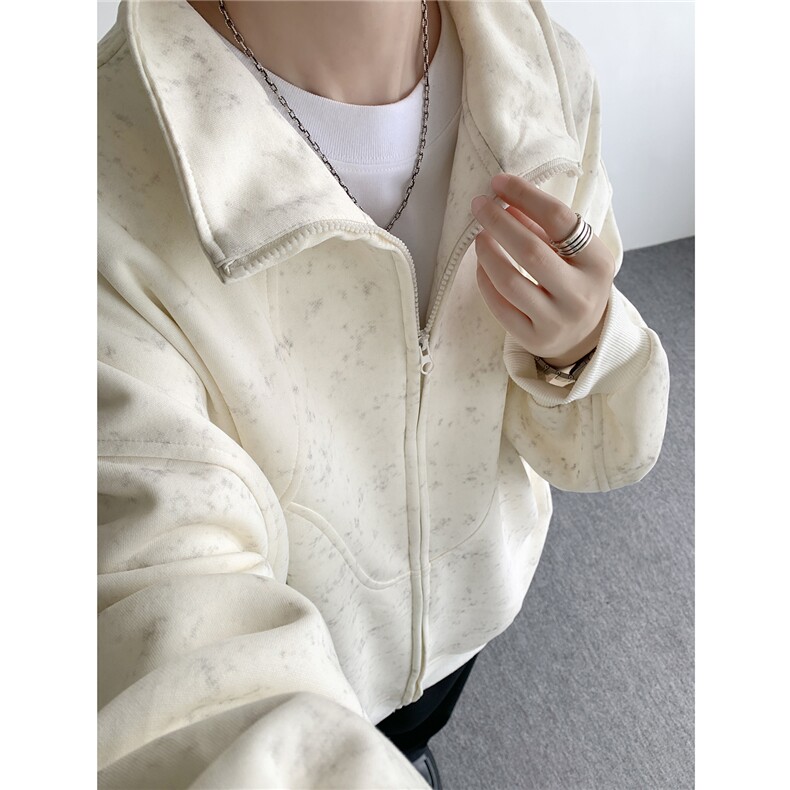 特批扎染开衫卫衣男美式重磅解构拼接脏脏拉链立领外套KS008-TP65图片