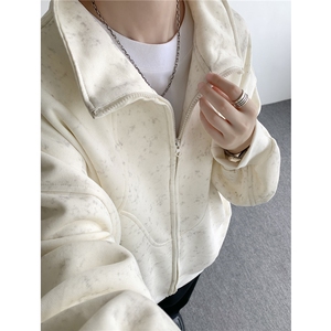 特批扎染开衫卫衣男美式重磅解构拼接脏脏拉链立领外套KS008-TP65图片