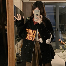 字母印花破洞底特律廓形夹克女2025年早春新款美式外套潮C750-88，男装夹克，星座911-2(原星座613-2）