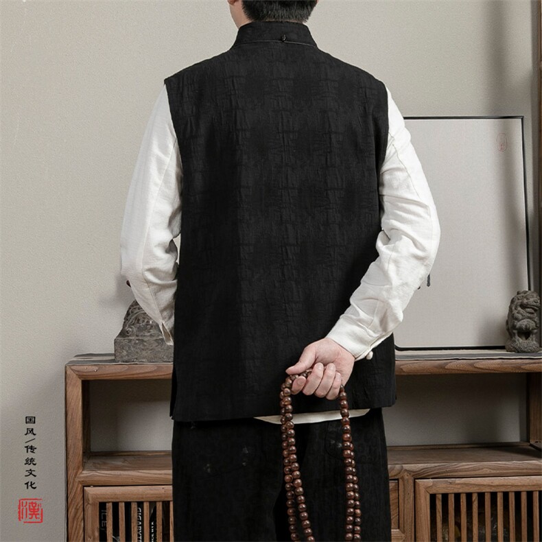 风男装秋季立领新中式棉麻提花马甲MJ85P75,男装背心/马甲,钱塘802