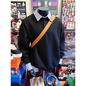 抖音得物高品质26春装美式高街假两件衬衫领长袖卫衣POLO领打底衫图片