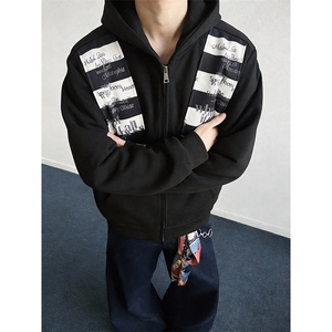 高品质春装新款美式高街潮牌解构设计休闲连帽卫衣男女慵懒风外套，女装短外套，电商A486-1