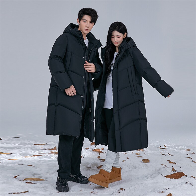 主推情侣装长款羽绒服男女青年学生加厚422克羽绒服外套大衣，男装羽绒服，钱塘723
