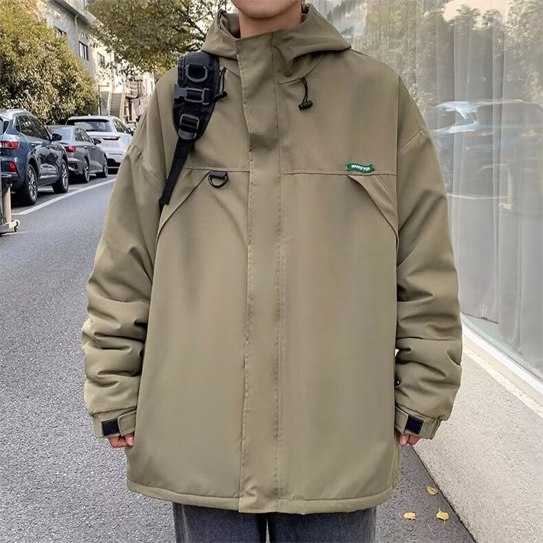 男长袖连帽潮时尚拉链潮流简约外穿冬季加绒冲锋衣羊羔绒MJ22P70,男装夹克,星座1116-2