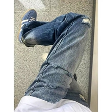 闪电水洗破洞牛仔裤直筒宽松垂感梨型身材阔腿裤310A-NZ82-P55，男装牛仔裤，星座310A-4