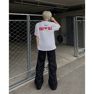 抖音得物 210克现货宽松纯棉美式潮牌印花落肩袖纯棉T恤AT21118图片