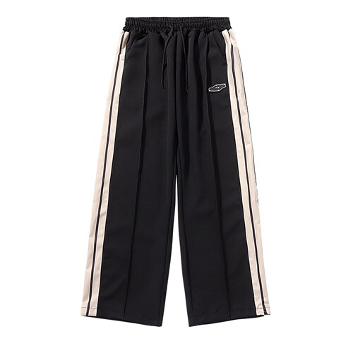 条纹运动裤男宽松高街直筒百搭阔腿裤bf潮牌痞帅休闲裤子ZK55-P32，女装休闲裤，星座1008-2