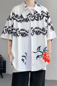 8XL-M 夏威夷特大码冰丝垂感衬衫男度假风短袖复古花衬衣CS511P50图片