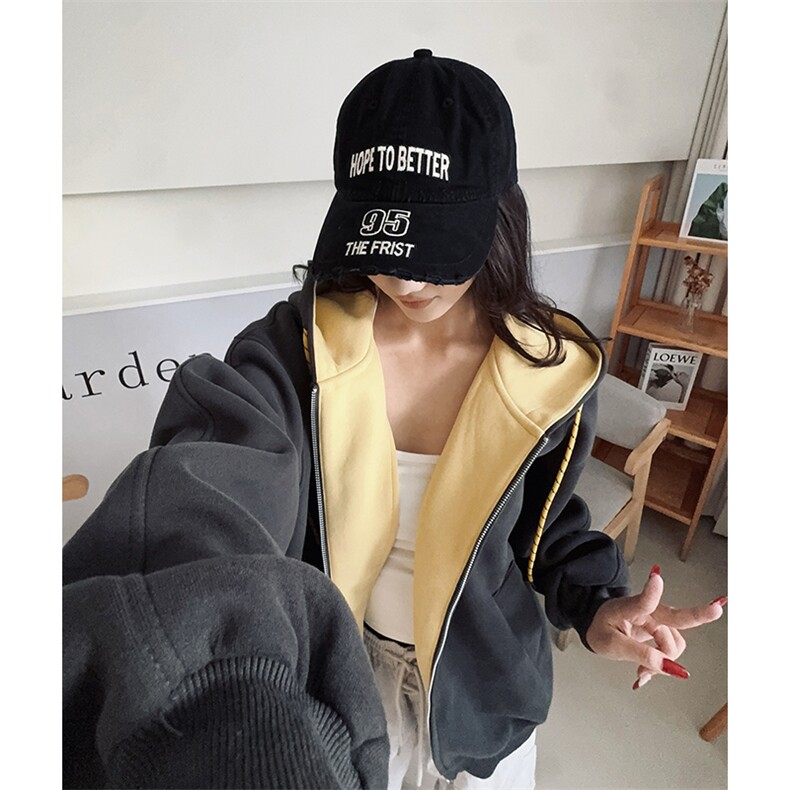 抖音得物二开美式高街重磅结构双层撞色连帽卫衣开衫外套W116,女装短外套,电商A486-1