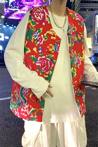 MJ203秋冬新款东北大花盘扣马甲大码男女装学生青少年棉衣坎肩潮图片