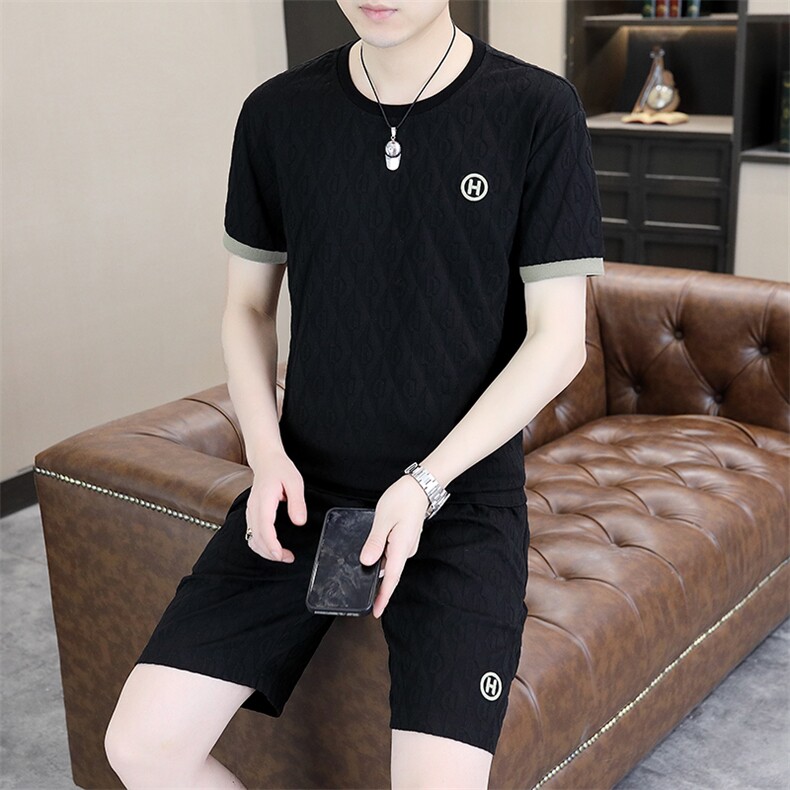 polo衫中年商务休闲男装夏季新款男士短袖T恤套装半袖翻领上衣服,男装休闲套装,电商B212（原钱塘6029）