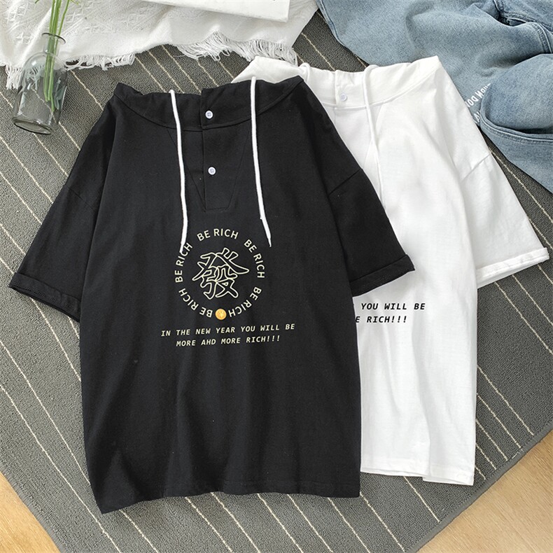 LD54163-P45连帽短袖t恤男大码胖子带帽五分袖中袖,男装T恤,电商A040