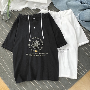 LD54163-P45 连帽短袖t恤男大码胖子带帽五分袖中袖图片