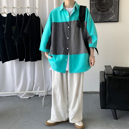 夏季衬衫男短袖休闲港风百搭韩版潮流宽松潮外套A161-2-CT506-P45，男装T恤，电商A161-2