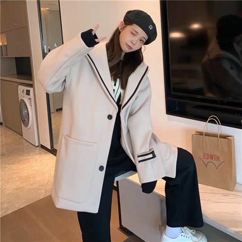 秋冬季ins毛呢大衣男中长款宽松风衣Y6528P70图片