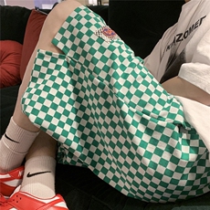 2026夏新款港风大码五分裤贴标格子短裤宽松潮男009/特P30绿色3，男装休闲裤，电商A094