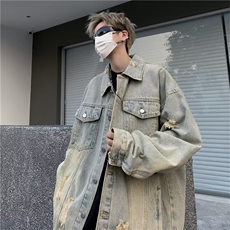 水洗做旧牛仔夹克男2024秋季男款潮破洞美式复古痞帅外套JN1223，男装夹克，星座1116A-1（原606A）