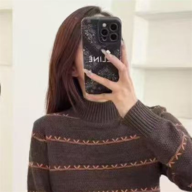 2025年秋季时尚百搭通勤简约休闲条纹半高，女装针织衫/毛衣，暖姿羊绒