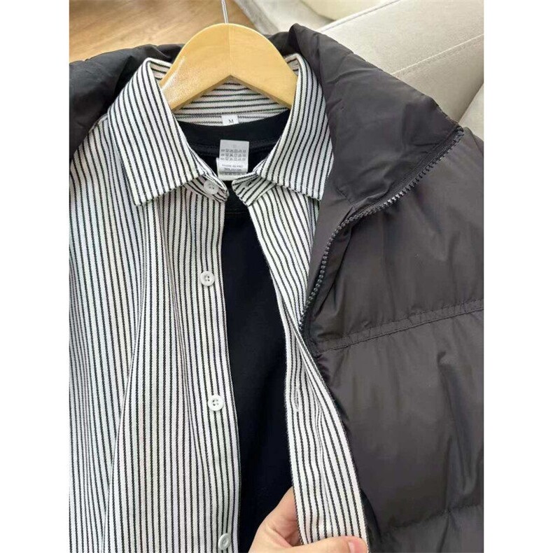C51HH-特P38黑色条纹衬衫男长袖春季内搭叠穿衬衣情侣外套,男装衬衫,星座1007（原301D）
