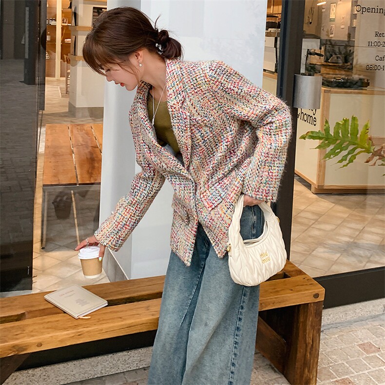 彩色针织小香风外套女春新款法式高级感超好看名媛气质粗花呢上衣，女装短外套，天使之佳话