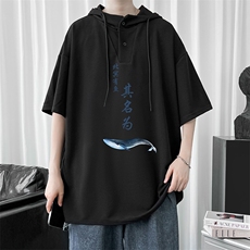 LD54261-P45连帽短袖t恤男大码胖子带帽五分袖中袖，男装T恤，电商A040
