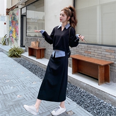 休闲减龄穿搭黑色卫衣套装女春秋2025超火好看高级感半身裙两件套，女装短外套，2C372