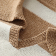 时尚潮流新款女士双色翻领羊毛衫优雅百搭条纹设计，女装羊毛衫，温贝羊绒