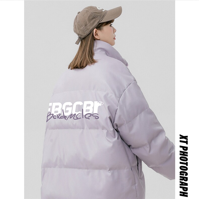 中性风冬季时尚百搭宽松字母印花PU皮棉服外套MY6458P115控158，男装棉衣，电商A268