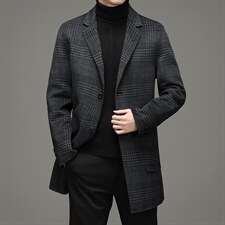 羊毛呢外套男秋冬季中长款西装翻领妮子风衣休闲大衣ZG2806-P315图片