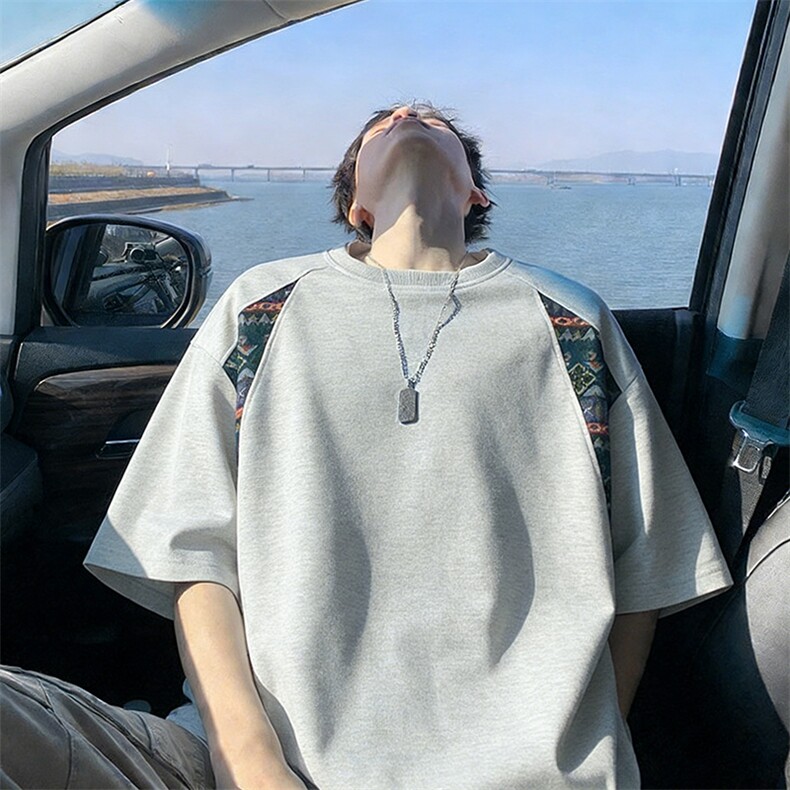 2026美式重磅冰感民族风贴布短袖T桖春夏DX2620特P28控59，男装T恤，电商B208