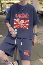 ！定制面料！2024夏季新款华夫格短袖套装情侣一套HTZ67P50，男装T恤，电商B220