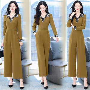 高端正品女装阔腿连衣裤2025春季新款时尚气质拼接裤,女装连体裤,韩美纤衣