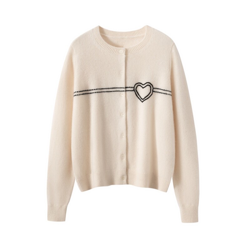 2025秋冬新款羊绒衫女100%纯山羊绒圆领简约气质针织开衫保暖外套，女装羊绒衫，戎美山